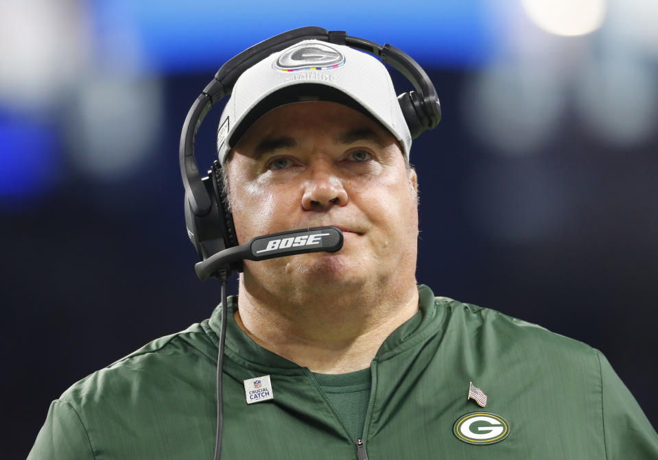 FILE - In this Oct. 7, 2018, file photo, Green Bay Packers coach Mike McCarthy watches the team's NFL football game against the Detroit Lions in Detroit. The Cleveland Browns didn't even talk to Mike McCarthy on their last coaching search. He was at the top of their list this time around. The former Green Bay coach is meeting Thursday, Jan. 2, 2020, with Browns owners Dee and Jimmy Haslam as Cleveland begins its latest quest to find the right coach after so many failed attempts. (AP Photo/Paul Sancya, File)