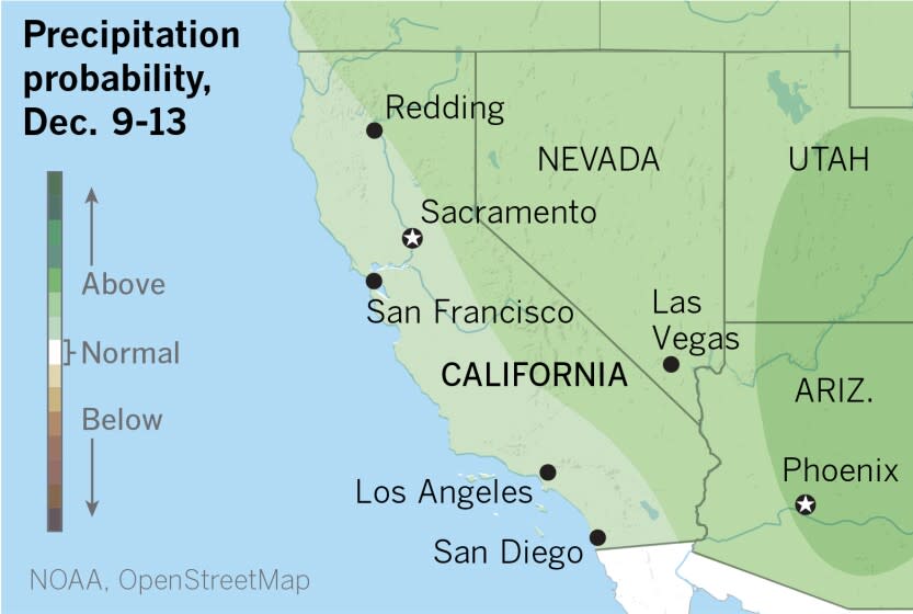 Map showing the precipitation probability for Dec. 9-13.