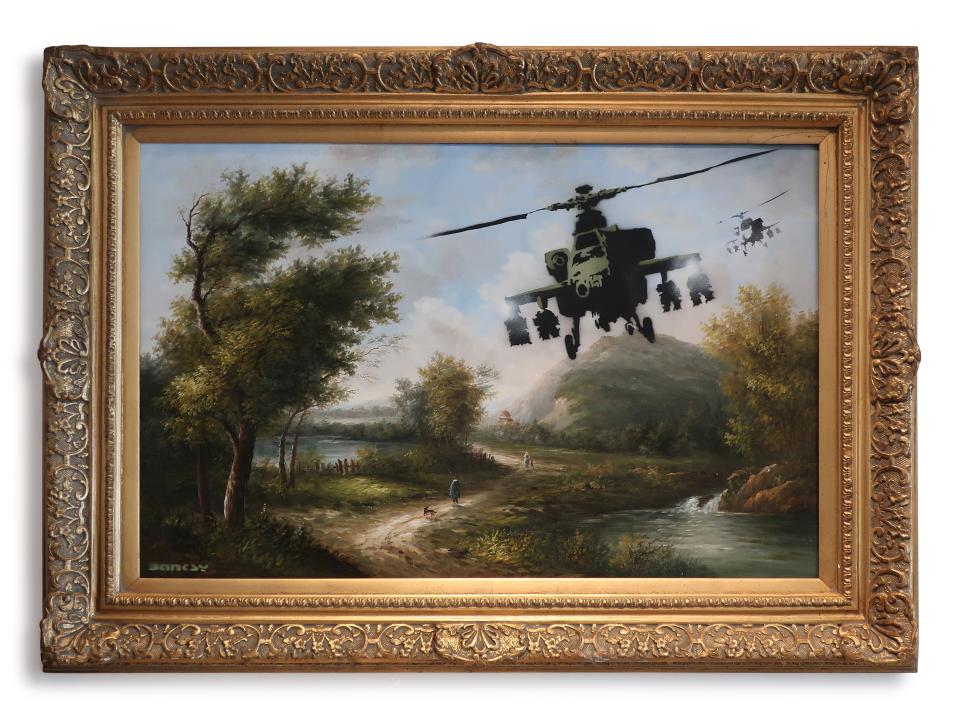 Banksy’s Vandalised Oils (Choppers) (Joshua White/Sotheby’s/PA)