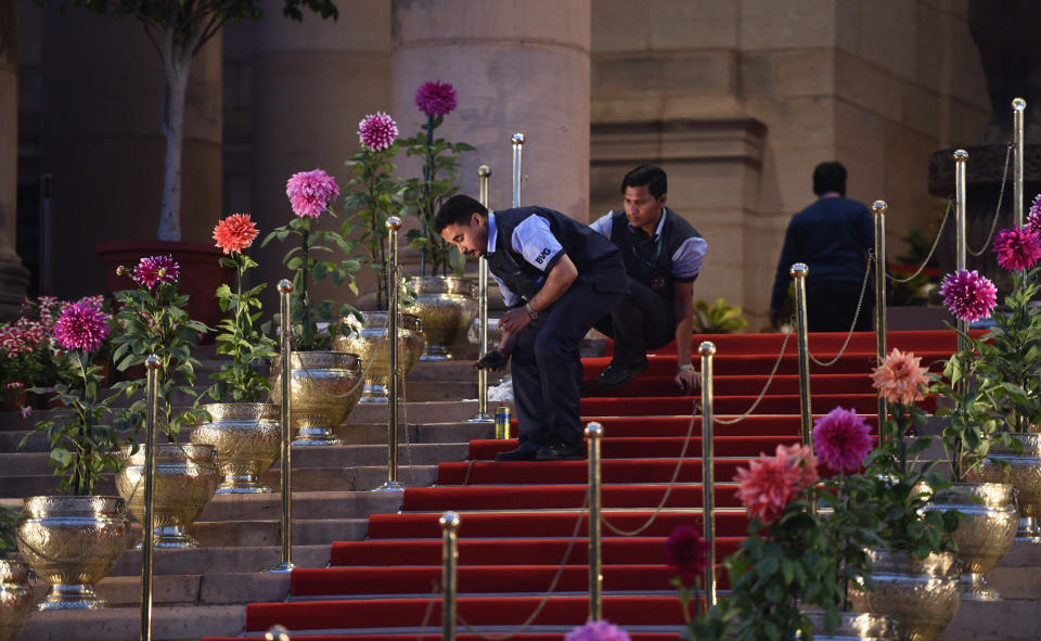 NEW DELHI, INDIA - FEBRUARY 24: A view of preparations for the ceremonial reception of US President Donald Trump and First Lady Melania Trump at the Fort Court, Rashtrapti Bhawan on February 24, 2020 in New Delhi, India. (Photo by Vipin Kumar/Hindustan Times)