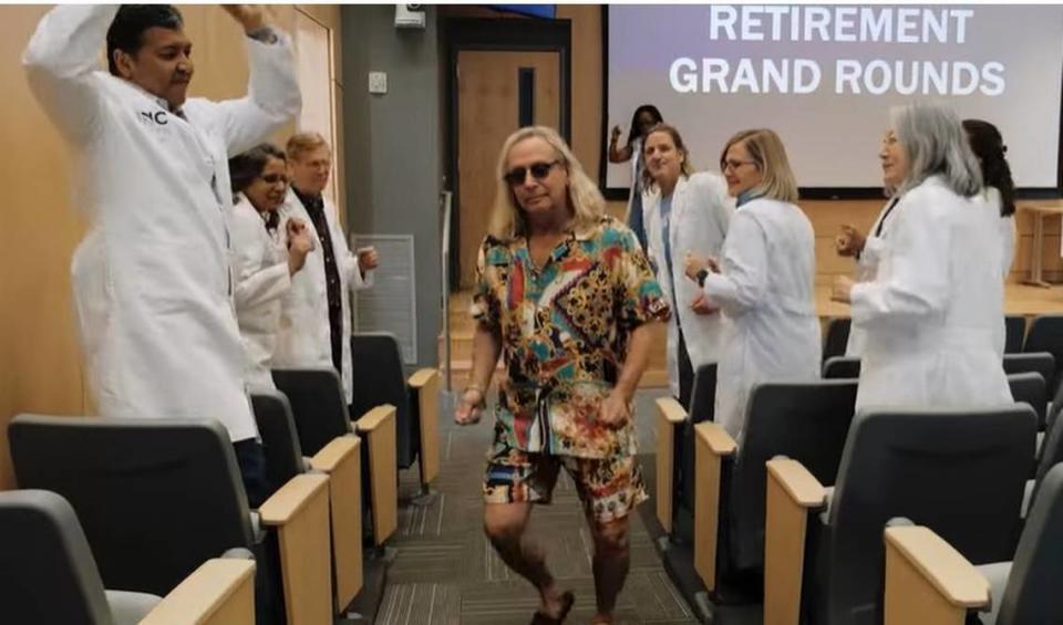 In what’s now a whimsical annual tradition, the so-called Dancing Doctors of UNC Children’s Hospital created a year-end parody video with this year’s number a reenactment of a classic scene from “Dirty Dancing.” Dr. Stuart Gold, center, is retiring.