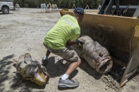 <p>Un operario recoge un pez muerto hoy, viernes 3 de agosto de 2018, en la playa Gulfside City Park, en Sanibel, costa oeste de la Florida (EE.UU.). La “marea roja” que afecta desde hace días la costa suroeste de Florida continúa hoy arrastrando miles de peces muertos hasta playas como la de Sanibel, una isla cuyas aguas muestran en algunas zonas el tono rojizo característico de la floración de la microalga tóxica causante de esta contaminación. EFE/Giorgio Viera </p>