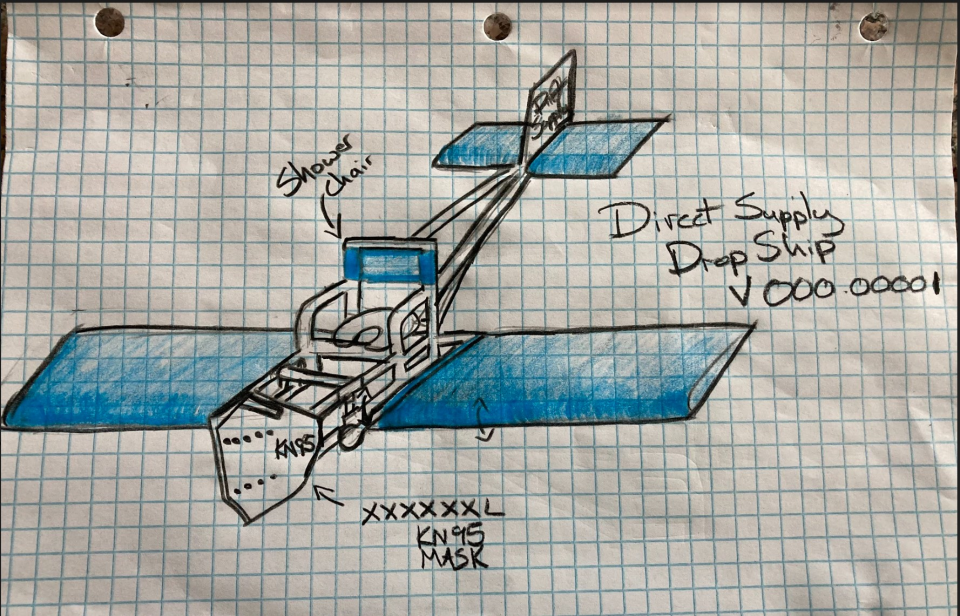 A sketch of the "KN95 Kruiserz" team's airship for the 2022 Red Bull Flugtag in Milwaukee.