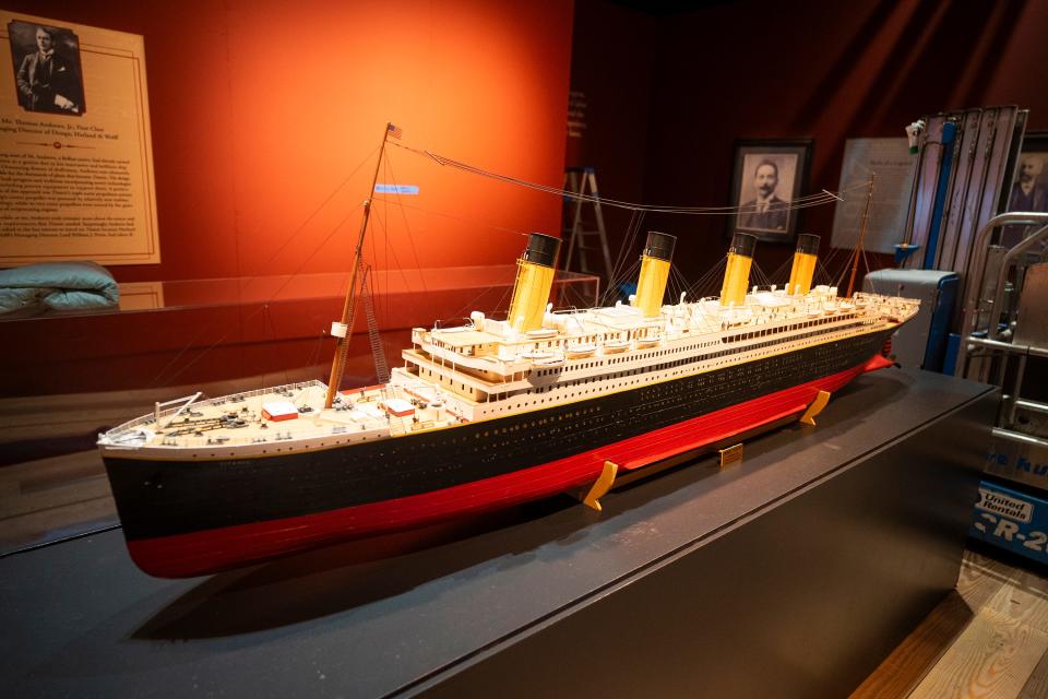 Mar 7, 2024; Columbus, OH, United States; A replica of the Titanic that is part of the new exhibit "Titanic: The Artifact Exhibition" at the Center of Science and Industry (COSI).