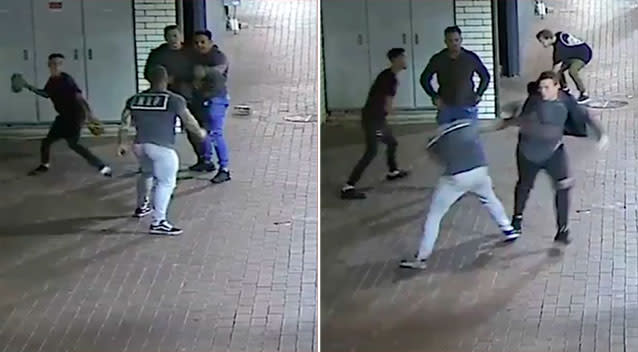 A man can be seen throwing a brick at a 27-year-old male. Source: WA Police