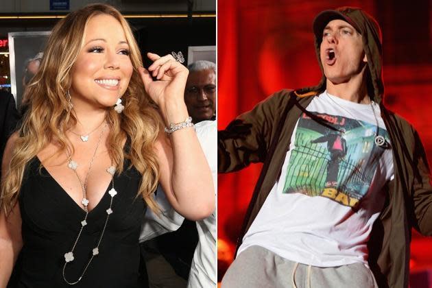 Eminem já deixou Mariah Carey super irritada. Ele começou a confusão quando escreveu que já havia tido relações sexuais com a cantora, na canção: “Superman”. Mariah negou veementemente. “Falei com ele no telefone, acho que encontrei ele umas quatro vezes. Não considero isso sair com alguém”, disse ao site “Huffington Post”. Ela chegou até a escrever uma música sobre essa situação, “Obsessed”. “Eu sou uma empresa e você é uma lojinha de esquina… Porque está tão obcecado por mim? Garoto, você está ficando louco. Está confundindo você, você está confuso. Você sabe…”, diz a letra da música da cantora. “Eu aturei esse seu traseiro gordo por 6 meses”, acho que isso não agrega", respondeu o rapper em The Warning”, música na qual usou gravações com a voz da cantora bêbada, falando safadezas. (Foto: Getty Images)