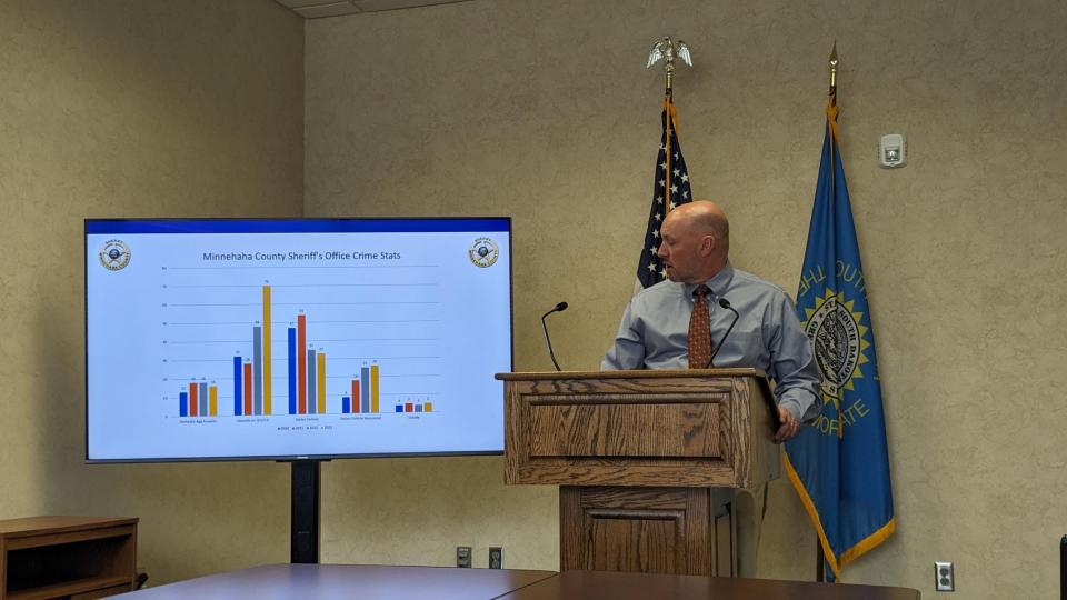 Minnehaha County Chief Deputy Jeff Gromer talks during a crime statistics update Tuesday, March 12, 2024, at the Law Enforcement Center in Sioux Falls.