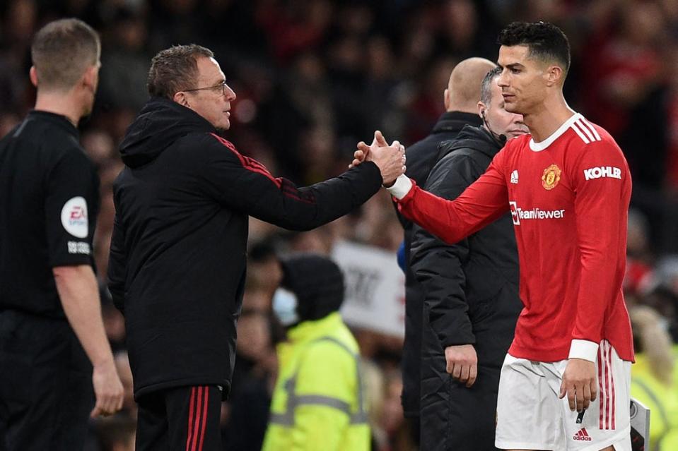 Cristiano Ronaldo could return for Manchester United against Brentford  (AFP via Getty Images)