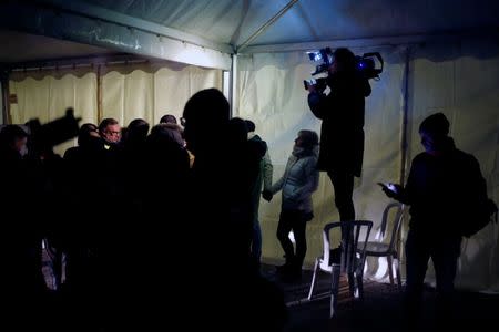 FILE PHOTO: Angel Garcia (L), delegate of Malaga's Civil Engineers, talks to journalists after a news conference at the area where Julen, a Spanish two-year-old boy, fell into a deep well eight days ago when the family was taking a stroll through a private estate, in Totalan, southern Spain January 21, 2019. Picture taken January 21, 2019. REUTERS/Jon Nazca