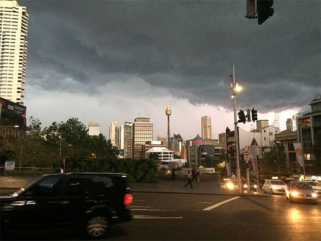 Storm rolls in over Darlinghurst Road in Potts Point. Photo: Sam Down