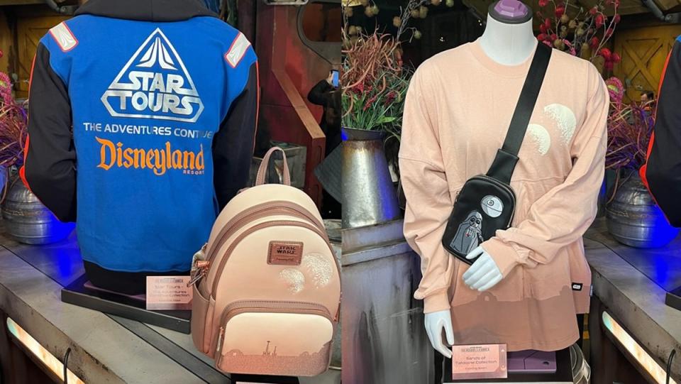 New Star Tours: The Adventures Continue hoodie, and the new Tatooine-themed Loungefly backback and sweatshirt. 