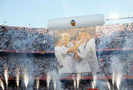 Soccer Football - Copa del Rey - Final - FC Barcelona v Valencia - Estadio Benito Villamarin, Seville, Spain - May 25, 2019 General view of Valencia fans and banner inside the stadium REUTERS/Marcelo del Pozo