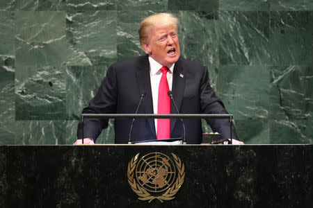 U.S. President Donald Trump addresses the 73rd session of the United Nations General Assembly at U.N. headquarters in New York, U.S., September 25, 2018. REUTERS/Carlo Allegri