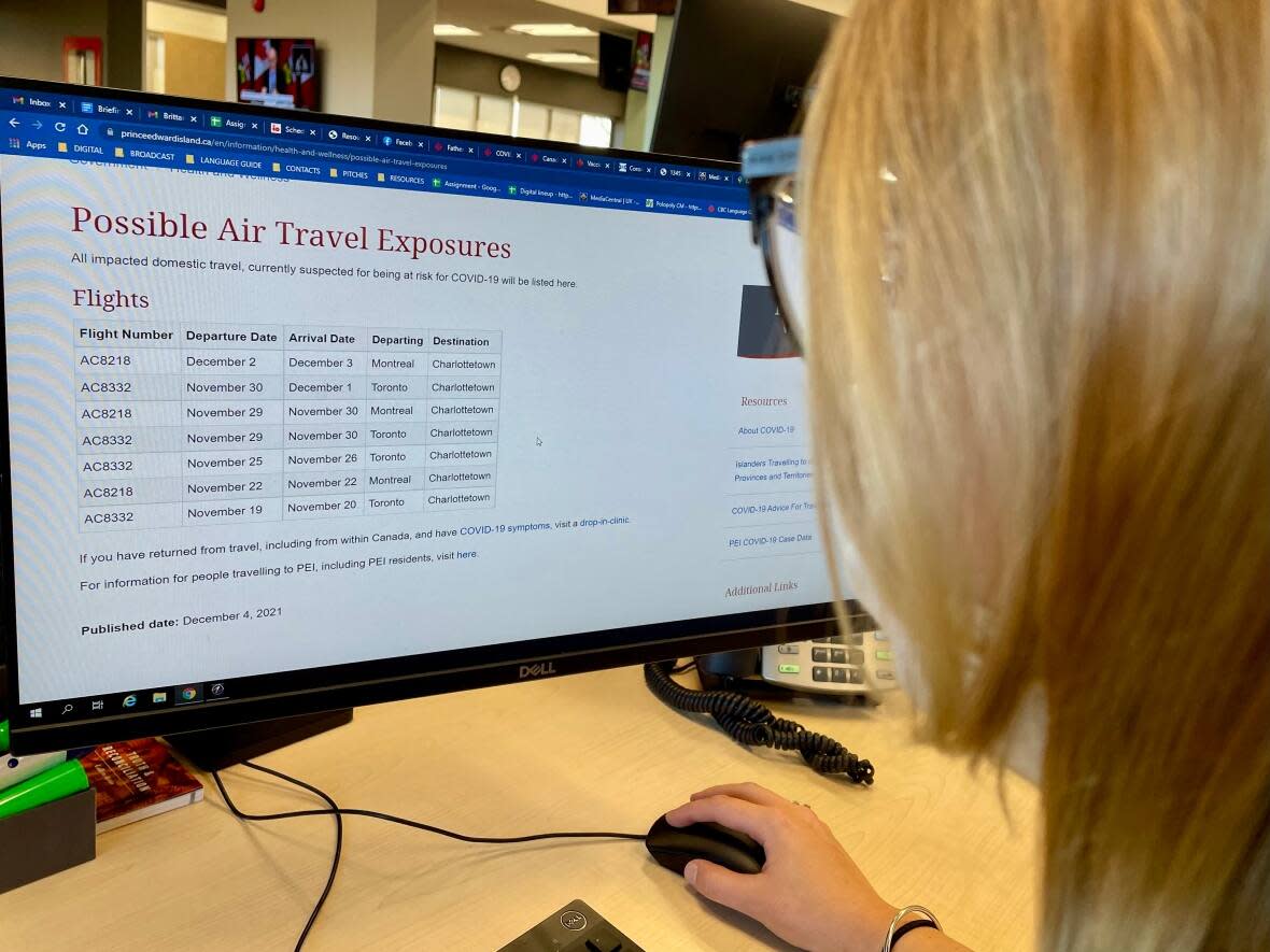 COVID-19 flight exposure notices are regularly posted to the P.E.I. government website and in media releases after a traveller on a flight to Charlottetown tests positive.  (Steve Bruce/CBC - image credit)