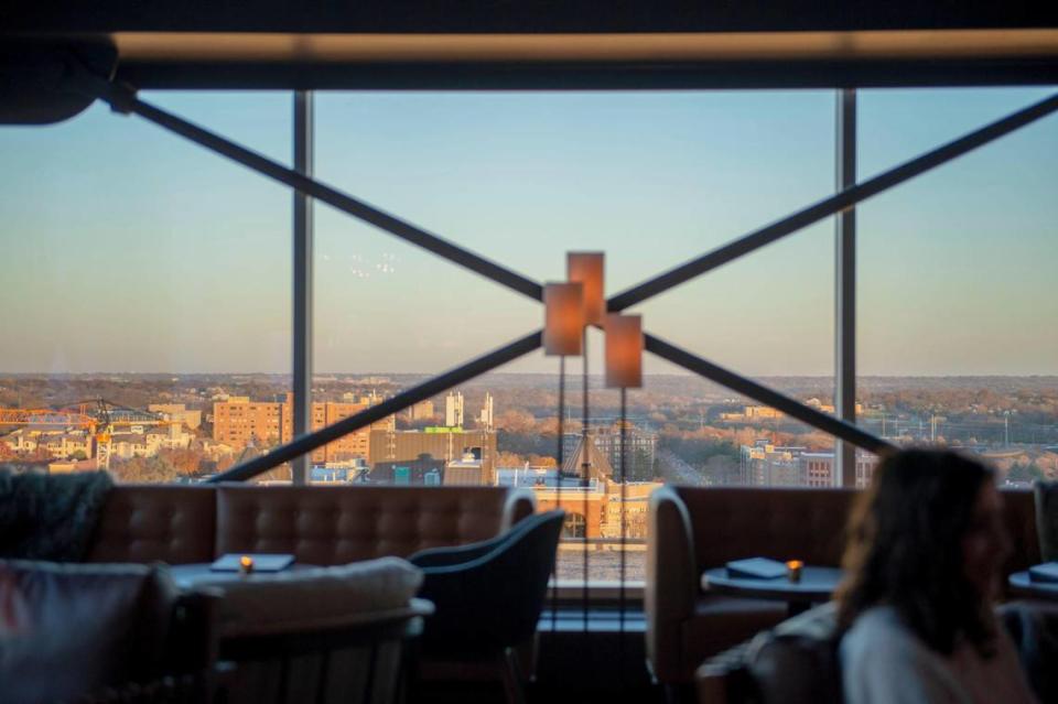 A skyline view from inside Prime Social in Kansas City.