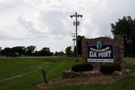 The welcome sign is seen for the town of Elk Point, South Dakota, U.S. June 3, 2017. Picture taken June 3, 2017. REUTERS/Ryan Henriksen