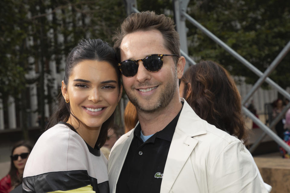 Model Kendall Jenner, left, and author Derek Blasberg attend the Longchamp runway show at Lincoln Center during NYFW Spring/Summer 2020 on Saturday, Sept. 7, 2019, in New York. (Photo by Brent N. Clarke/Invision/AP