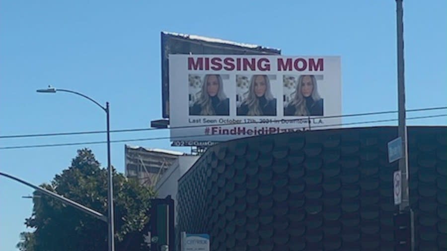 A billboard in Los Angeles shows Heidi Planck, a 39-year-old woman who disappeared on Oct. 17, 2021. (KTLA)