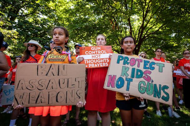 PHOTO: People attend a rally and march against gun violence at the US Capitol in Washington, July 13, 2022. Demonstrators demanded a ban on assault weapons and the implementation of universal background checks for gun purchases. (Allison Bailey/NurPhoto via Shutterstock)