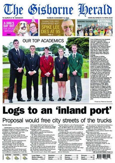 The cover of The Gisborne Herald on Tuesday, November 13. (Photo: <a href="https://pubs.gisborneherald.co.nz/" target="_blank">The Gisborne Herald</a>)