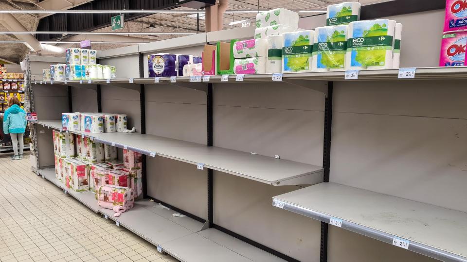 Déjà vu: yesterday, supermarket shelves were bare once again - getty