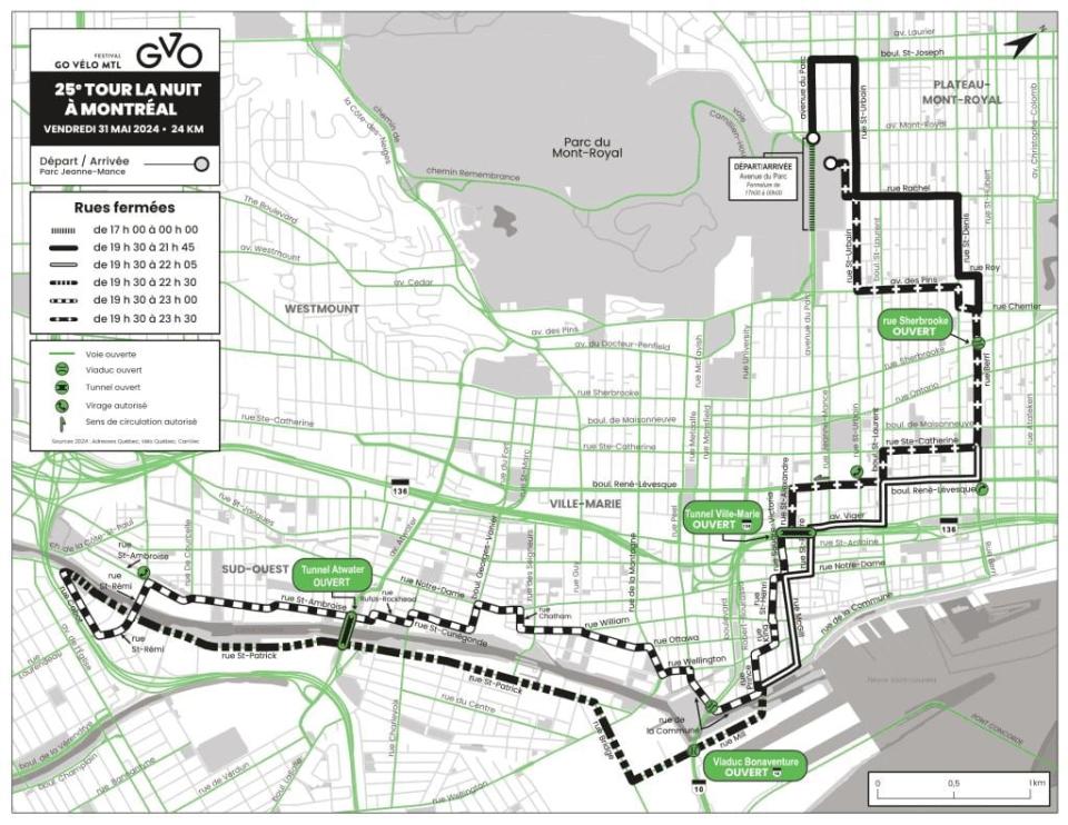 The Tour La Nuit Friday night is concentrated in the Plateau Mont-Royal, Ville-Marie and Southwest boroughs.