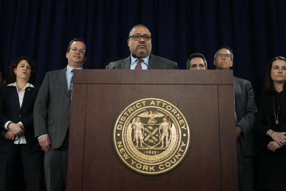 Manhattan District Attorney Alvin Bragg speaks to the media after a jury found former President Donald Trump guilty on 34 felony counts of falsifying business records, Thursday, May 30, 2024, in New York. Donald Trump became the first former president to be convicted of felony crimes as a New York jury found him guilty of 34 felony counts of falsifying business records in a scheme to illegally influence the 2016 election through hush money payments to a porn actor who said the two had sex. (AP Photo/Seth Wenig)