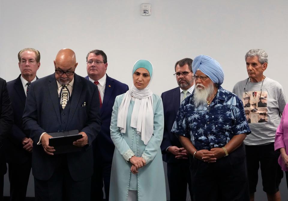 Lawmakers and local faith leaders joined together with Volusia County Sheriff Mike Chitwood to condemn a local hate group during a press conference at the Volusia County Sheriff training facility, Monday, Feb. 27, 2023.