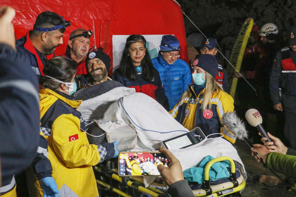 Teams from across Europe had rushed to Morca cave in southern Turkey's Taurus Mountains to aid Dickey, a 40-year-old experienced caver who became seriously ill on Sept. 2 with stomach bleeding. (Suleyman Cenk Idaye / AP)