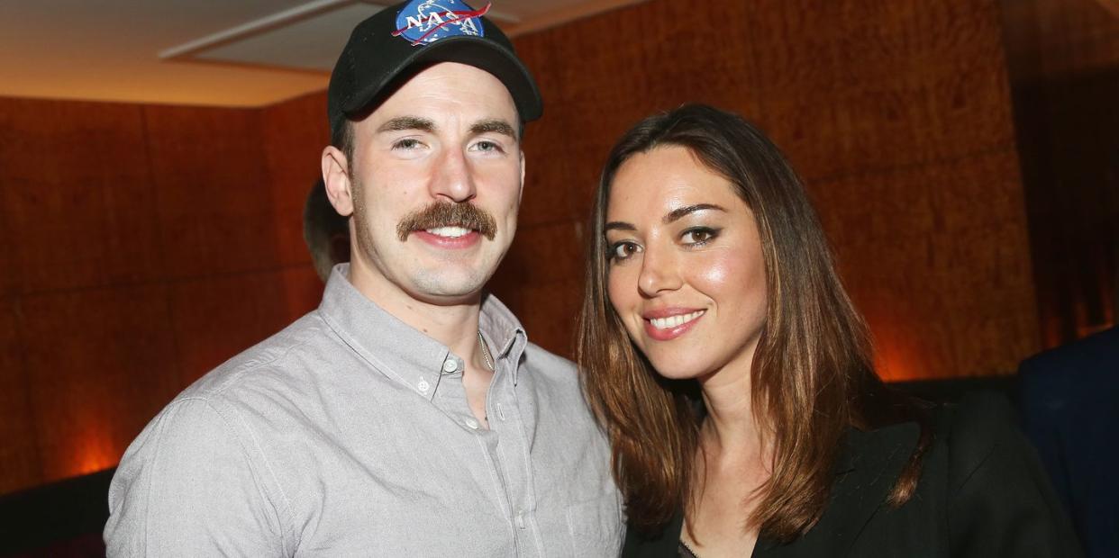 chris evans and audrey plaza in 2018