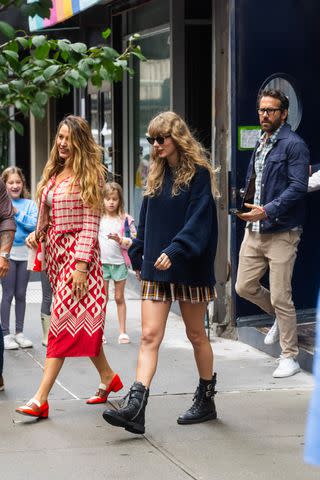 <p>TheImageDirect</p> Taylor Swift, Blake Lively and Ryan Reynold are spotted stepping out in New York City on Saturday.