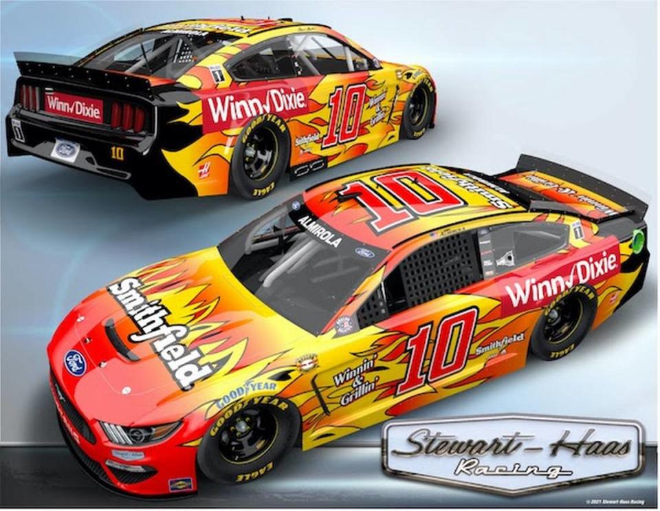NASCAR driver Aric Almirola will race the No. 10 Smithfield/Winn-Dixie Ford in honor of Mark Martin for the Throwback race at Darlington.