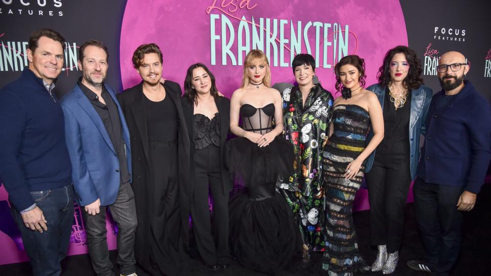Jason Cassidy, Mason Novick, Cole Sprouse, Zelda Williams, Kathryn Newton, Diablo Cody, Liza Soberano, Kiska Higgs and Peter Kujawski at the Los Angeles special screening of "Lisa Frankenstein" held at Hollywood Athletic Club on February 5, 2024 in Los Angeles, California. (Photo by Alberto Rodriguez/Variety via Getty Images)