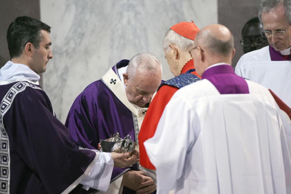 VATICAN CITY, VATICAN - FEBRUARY 26: Pope Francis celebrates Ash Wednesday Service at Santa Sabina Basilica, on February 26, 2020 in Vatican City, Vatican. (Photo by Vatican Pool/Getty Images)