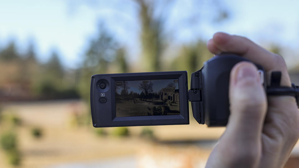 A close-up shot of the Sony HDR-CX405 camcorder screen