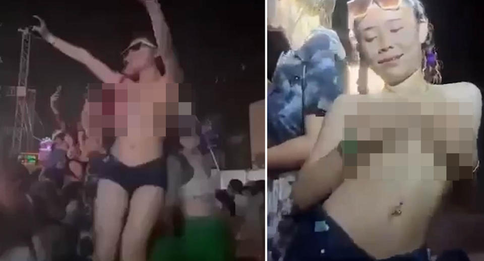 A female reveller has been arrested for dancing topless at a Songkran water festival party in Thailand.

Maneerat Butwilai, 26, (PICTURED) was seen gyrating on top of a table while kneading her exposed breasts during a foam party in Samut Prakan province on the outskirts of Bangkok on April 9.

The footage shows the daring party-goer in black hot pants dancing and laughing while surrounded by other locals as high-energy music plays in the background.

However, shocked locals reported the video to police and Maneerat was hauled into the county station on Tuesday afternoon April 11.â€¨â€¨PACKAGE: Video,  video stills, pictures, text