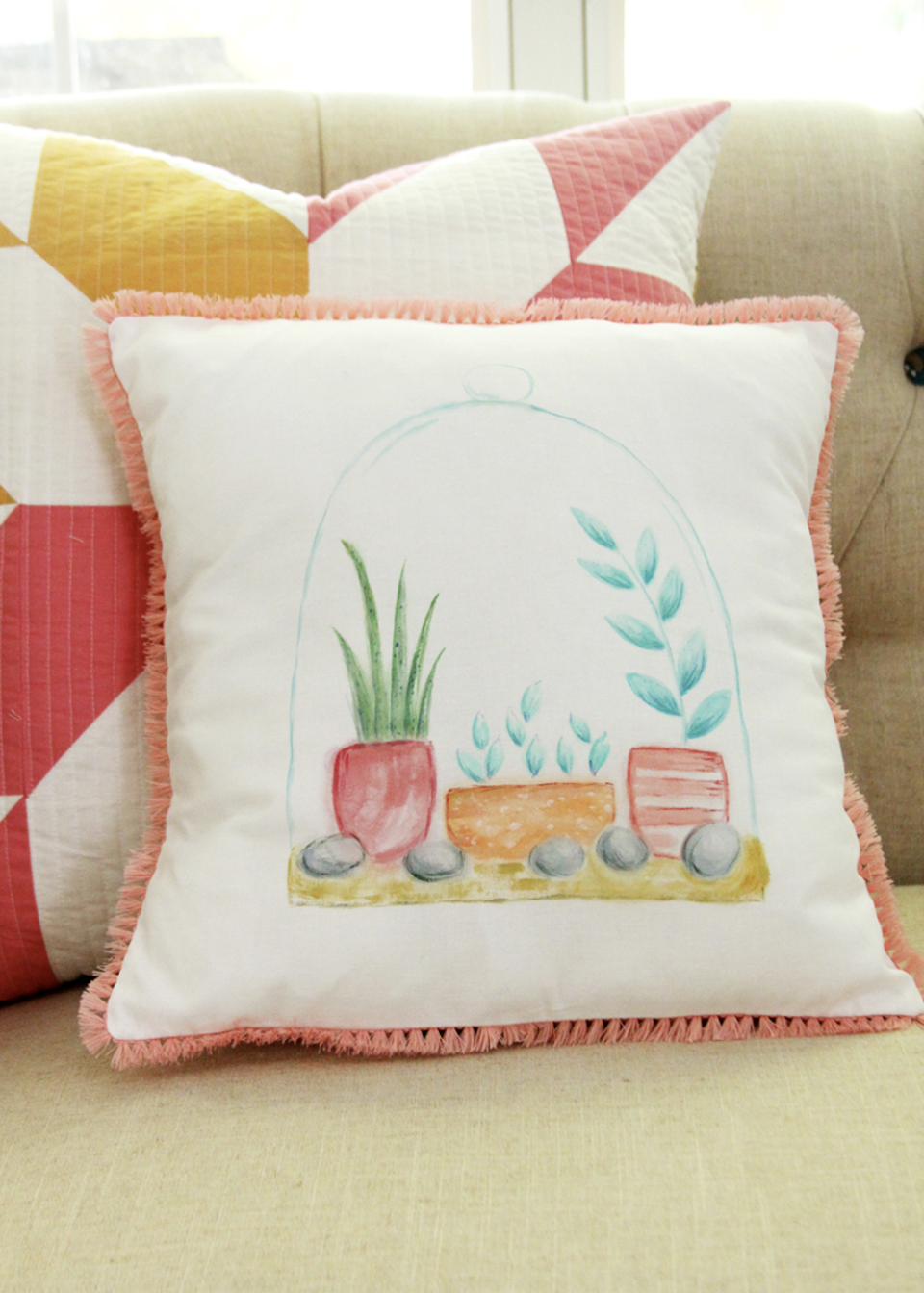 14) Watercolor Terrarium Pillow