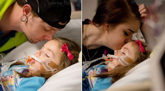 Her parents share their last moments with Braylyn at her bedside. Source: Facebook/Braylynn's Battalion