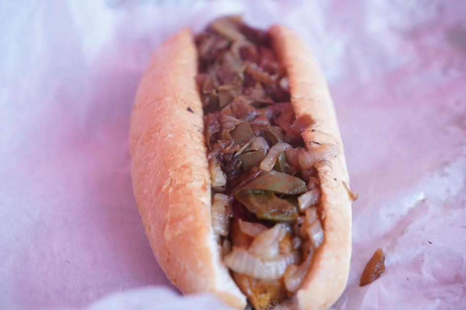 A Chesapeake Bay crab-flavored hot dog from Kirby & Halloway at the Delaware State Fair on July 20, 2023.