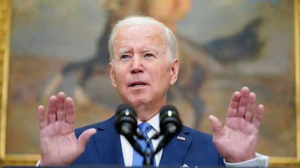 PHOTO: President Joe Biden speaks about the war in Ukraine in the Roosevelt Room at the White House, April 28, 2022, in Washington, DC (Andrew Harnik/AP)