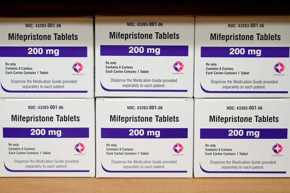 Boxes of the drug mifepristone sit on a shelf at the West Alabama Women's Center in Tuscaloosa, Ala., March 16, 2022. The Vermont Legislature passed reproductive and gender-affirming health care bills on Thursday, April 27, 2023, with a late addition aimed at protecting access to a medication widely used in abortions even if the U.S. Food and Drug Administration withdraws its approval of the pill, mifepristone.