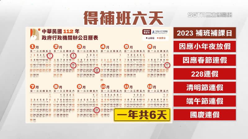 2023年總共有6天有補班。