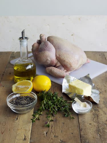 <p>A butcher's trick for breaking down poultry: First, separate the legs from the body. Next, separate the drumsticks from the thighs. Then, separate the wings from the body. Place the chicken breast-side down and cut along each side of the spine to remove the backbone. Finally, cut the breast in half.</p>