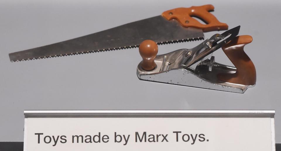 Small examples of Marx Toys are displayed at the Hagen History Center in Erie.