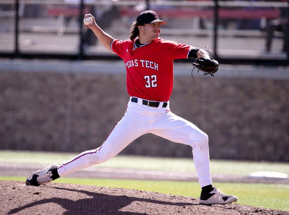 Trendan Parish (32), predominantly a relief pitcher during his first two seasons at Texas Tech, is scheduled to make his second start of the season and third of his career in a Big 12 series finale Sunday against TCU.