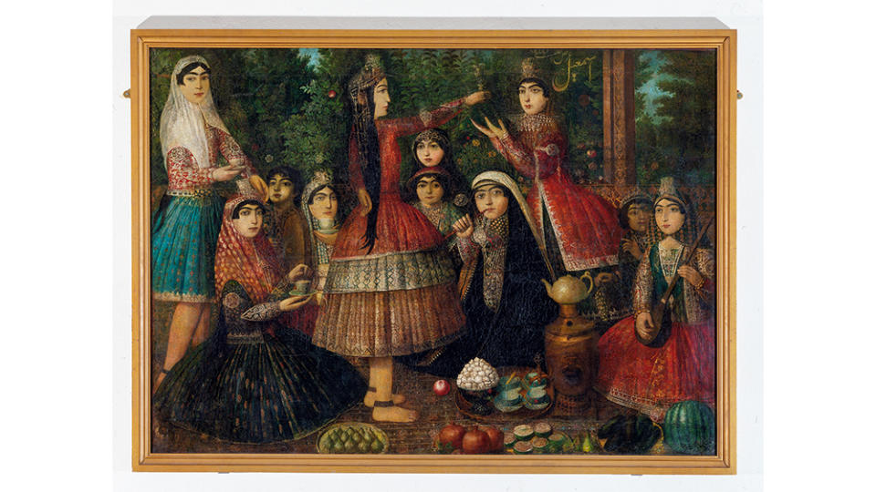 Ladies Around a Samovar 
by Isma`il Jalayir (fl.1860 - 70); 
Iranian (Tehran, Qajar Period); 
3rd ¼ of 19th century.
Oil.