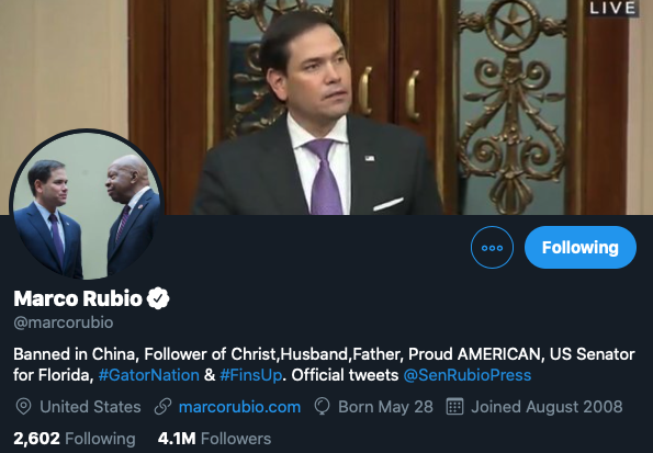 Sen. Marco Rubio's Twitter profile