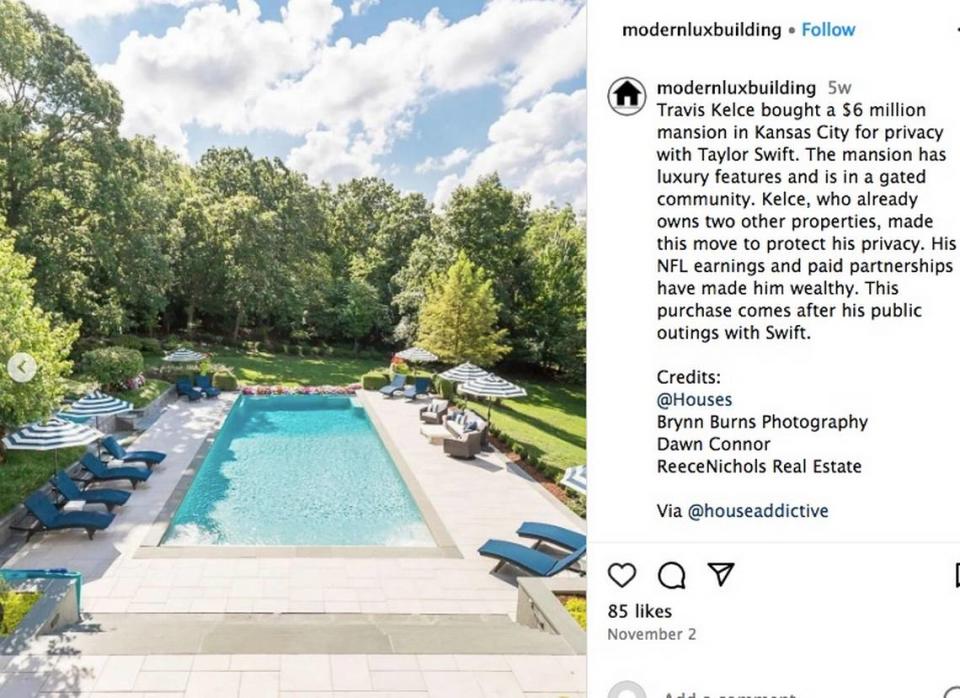 The Instagram-ready swimming pool at Kelce’s new home.