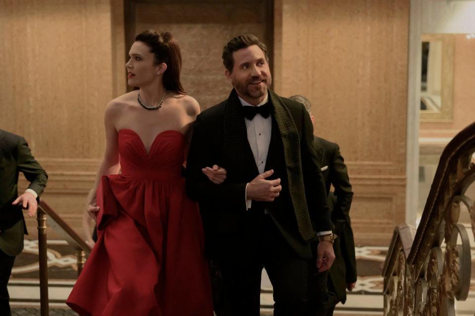 Mandy Moore as Benita Alexander and Edgar Ramírez as Dr. Paolo Macchiarini in Season 2 of "Dr. Death," streaming in full on Peacock.