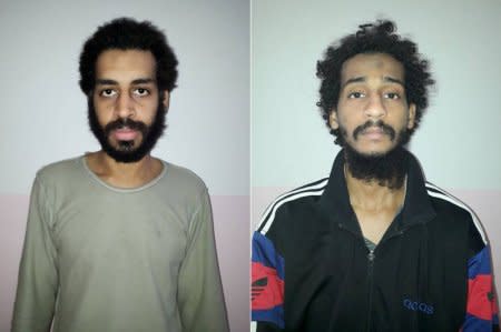 FILE PHOTO: A combination picture shows Alexanda Kotey and Shafee Elsheikh, who the Syrian Democratic Forces (SDF) claim are British nationals, in these undated handout pictures in Amouda, Syria released February 9, 2018. Syrian Democratic Forces/Handout via REUTERS